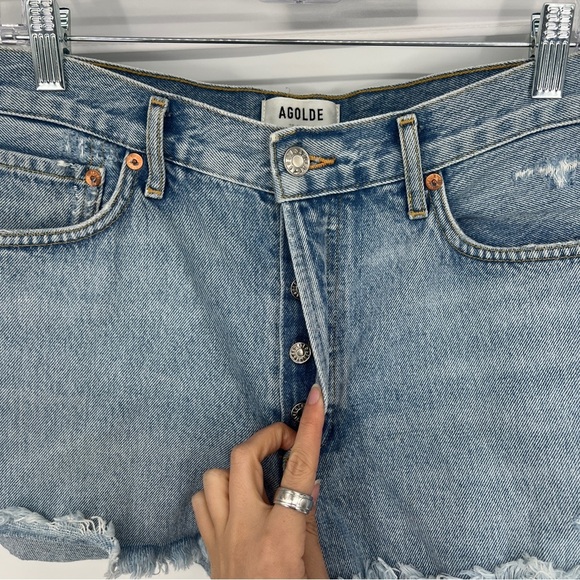 AGOLDE Parker Light Wash Denim Distressed High Waist Classic Cutoff Shorts 30 - Picture 3 of 7